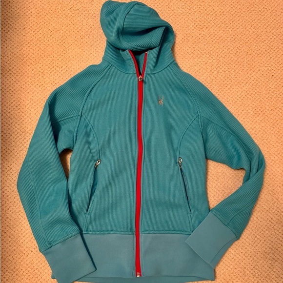 Spyder Teal Ski Jacket with Red Zipper - Picture 1 of 1